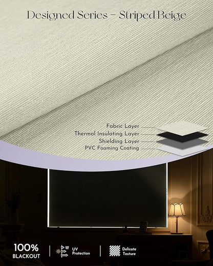 Graywind Smart Blackout Roller Shades Compatible with Alexa Google WiFi Hardwired Textured Gleaming Fabric Motorized Blinds Remote Window Shades, Custom Size (Striped Beige)