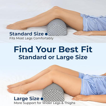 5 STARS UNITED Knee Pillow for Back Sleeping – Memory Foam Cushion for Sciatica Pain Relief – Under Leg Support for Sleeping on Back – Large Half Moon Bolster for Bed, Gray
