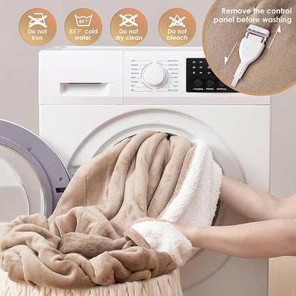 EHEYCIGA Heated Blanket - King Size, 9 Heating Levels, Auto Off, Soft Cozy Sherpa, Dual Control, 90 x 100 Inches