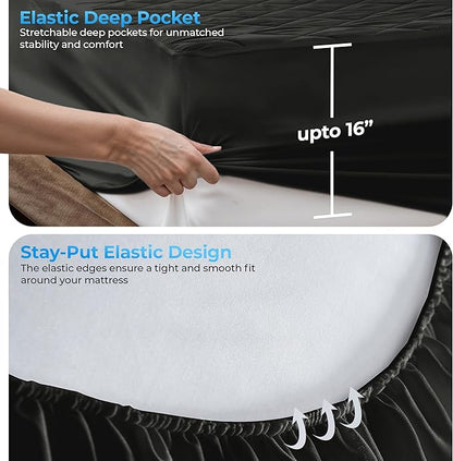 LUX Décor Full Size Mattress Pad - 2 Pack - Quilted Elastic Fitted Mattress Cover Protector Upto 16 Inches Deep Pocket - Soft Breathable Noiseless Mattress Topper (Black “54 X 75”)