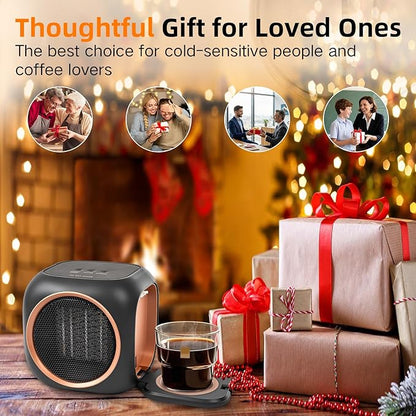 Upgraded Space Heater & Coffee Mug Warmer, Space Heater for Indoor Use with Thermostat, Candle Warmer Plate, 800W Portable Electric Heater for Bedrooms, Offices, Home
