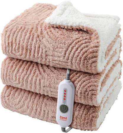 Heated Throw Blanket Electric - 50"x60" Cozy Soft Jacquard Heating Blanket with 4 Heat Levels & 4 Hours Auto-Off, Electric Throw with Overheating Protection, Warm Gifts, Brown
