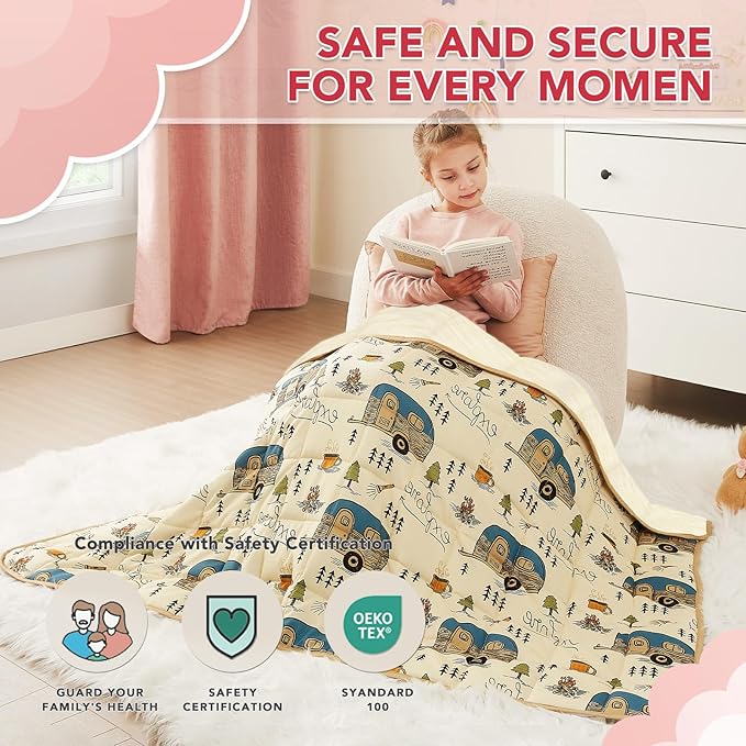 CuteKing Ultra-Cooling Weighted Blanket (10lbs, 40"x 60", Beige + Orange) Absorbs Heat to Keep Adults Cool on Warm Nights, Ultra-Cool Weighted Blanket for Cooling with Premium Glass Beads