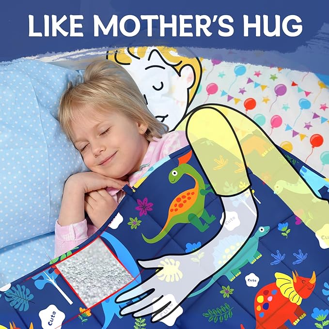 ROKDUK Weighted Blanket 3 lbs 36x48 in Breathable Blanket with Glass Beads Soft Heavy Blanket Throw Blue Dinosaur for 25-45 lbs All Season