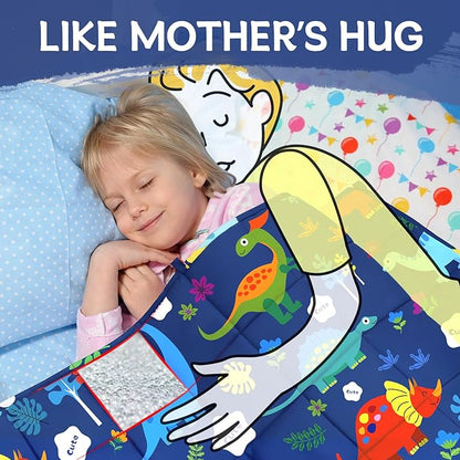 ROKDUK Weighted Blanket 3 lbs 36x48 in Breathable Blanket with Glass Beads Soft Heavy Blanket Throw Blue Dinosaur for 25-45 lbs All Season