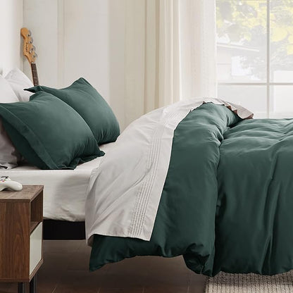 Bedsure Duvet Cover King Size - Soft Double Brushed Bedding Set for Kids & Adults, Zipper Closure, 3 Pieces, Includes 1 Duvet Cover (104"x90") & 2 Pillow Shams, NO Comforter, Forest Green