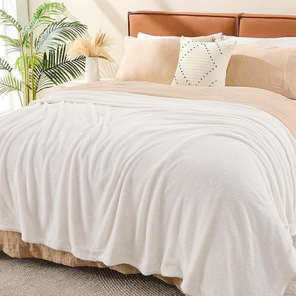 EMME White Throw Blanket Muslin and Fleece Blanket for Women Reversible - 50"*60" Soft & Cozy Warm Lightweight Small Blankets for Couch Bed Picnic Travel Bed