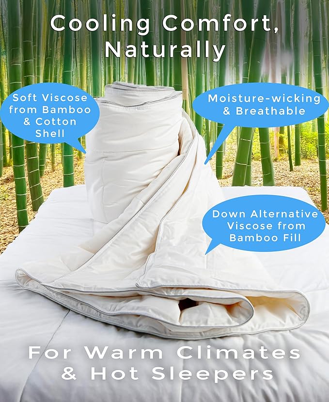 Cooling Comforter, 100% Viscose Fill, Cover: 60% Viscose, 40% Cotton, Lightweight Duvet Insert, Breathable Summer Quilt, Twin Size (73x94 Inches), Imported