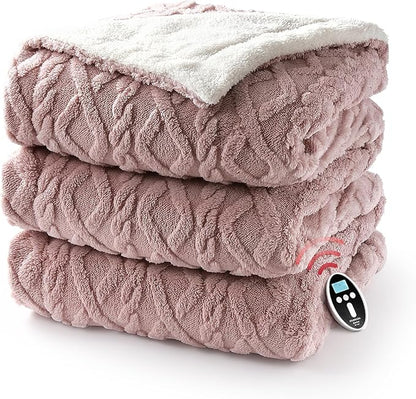 Electric Blanket King Size Dual Control, Heated Blanket Wireless Electric Tufted Sherpa Blanket, 10 Heating Levels& 10 Times, Overheat Protection, 10H Auto Off, ETL Certified,Pink, 90"x100"