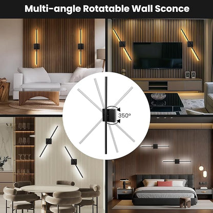 Lichaser Plug-in Black Wall Sconces for Acoustic Wood Panels, WiFi LED Sconce Lights Compatible with Alexa and Smart App, 3000K-6500K Color Temperature Adjustment, for Slat Wall Panels (Set of 2)