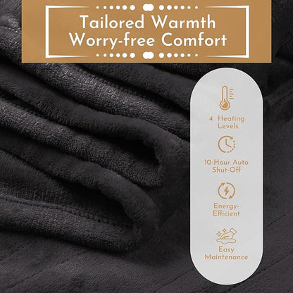 Electric Heated Blanket 62"x84" Twin Size Flannel Heated Blanket, Cozy & Warm for All Night, 5 Heat Settings & 10 Hours Auto Off, Machine Washable, Iron Grey