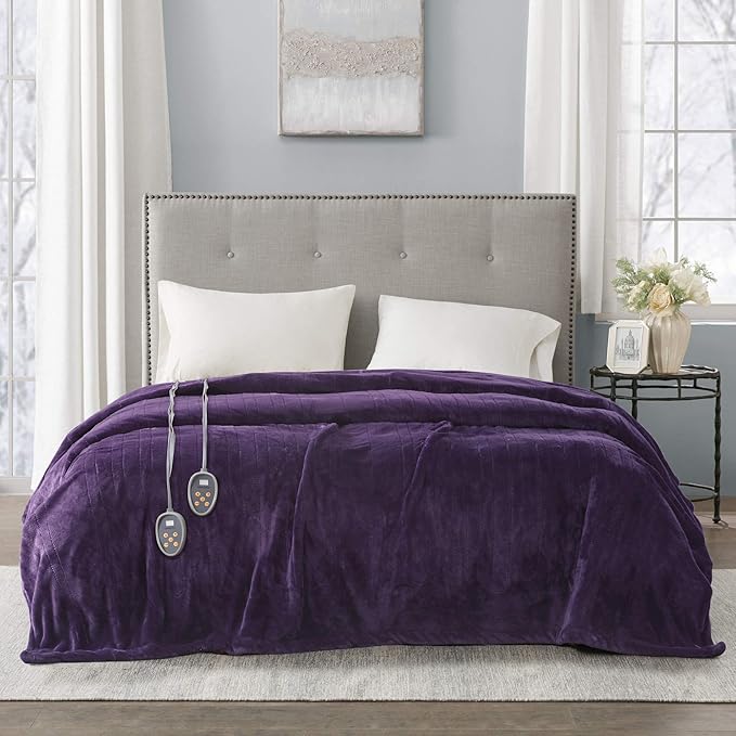 Beautyrest Heated Electric Blanket for Cold Weather, Fast Heating Heated Blanket, Auto Shut Off, Virtually Zero EMF, Multi Heat Setting, UL Certified, Purple Full (84 inx80 in)