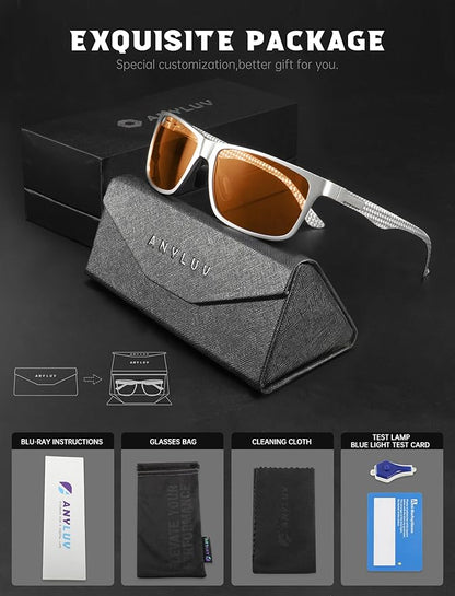 ANYLUV Blue Light Blocking Glasses Men Computer Gaming Glasses Lightweight Al-Mg Metal Anti Eyestrain Eye Protection