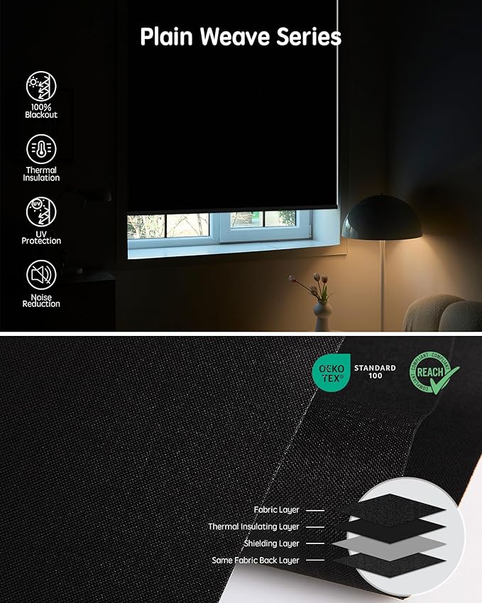 Yoolax Motorized Blinds with Remote, Smart Blinds for Windows Blackout Automatic Shades Work with Alexa Remote Control Roller Window Shades with Valance, Custom Size (Fabric-Black)