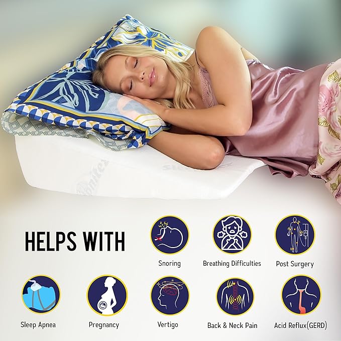 Sleepnitez Fsa Eligible 8" Bed Wedge Pillow – Memory Foam Wedge for Sleeping, Acid Reflux Pillow for Snoring, GERD, Pregnancy, Sleep Apnea, Reading – Luxurious 3.25" Memory Foam Top Layer