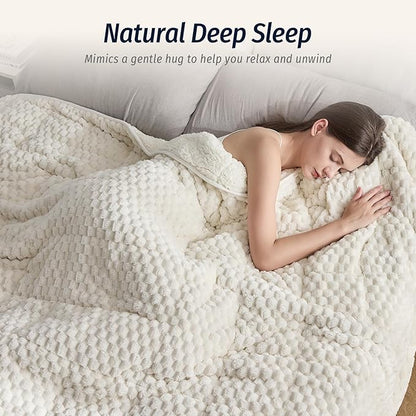 Wemore Fleece Weighted Blanket for Adults (60" x 80" 20lbs, Cream White), Dual Sided Cozy Soft Sherpa Heavy Blanket, 3D Imitation Turtle Shell Warm Jacquard Flannel Weighted Blankets for Couch and Bed