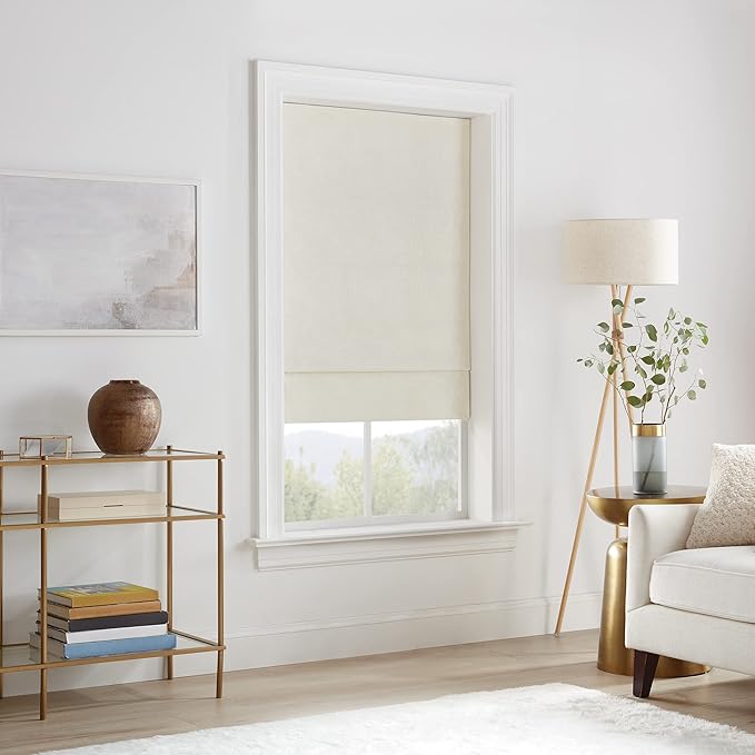 Eclipse Drew Noise Reducing Blackout Cordless Lined Window Roman Shade for Living Room, 31 in x 64 in, Ivory