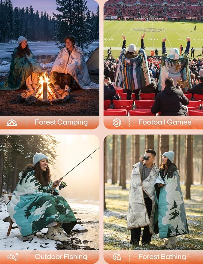ZonLi Heated Blanket Battery Operated, Wearable Portable Electric Blanket with Rechargeable Battery, 50"x60" Cordless Heated Blanket, Waterproof, Machine Washable(Strolling Forest)