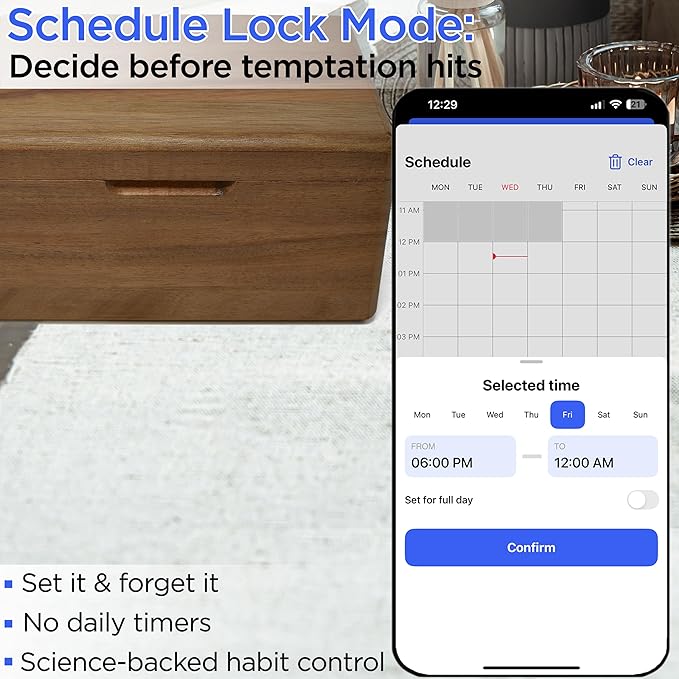 Lock Box with Timer - App Small Timed Lockbox Self Control, Schedule and Simple Lock, Time Release Safe Locking Container for Snacks, Candy, Cookie, Medication, Electronic Devices Kids