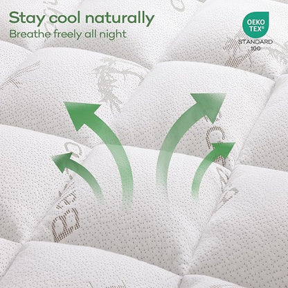 OLANLY King Mattress Topper – Viscose Made from Bamboo, Cooling Soft King Pillow Top Mattress Pad for Back Pain Relief, Plush Down Alternative Fill Bed Topper with Elastic Deep Pocket, White