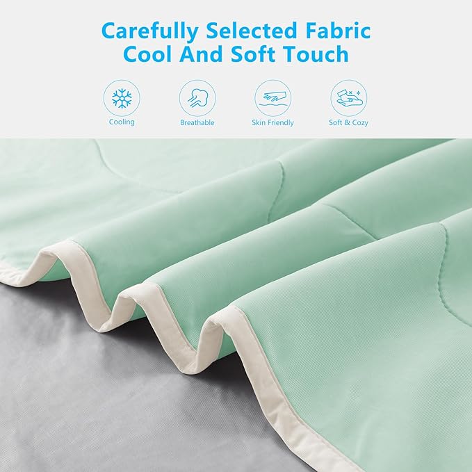Cooling Blanket, Cooling Comforter Full Size - Lightweight, Breathable Summer Quilt for Hot Sleepers, Soft & Hypoallergenic Bedding, Green Twin/Full Quilt (79"x90")