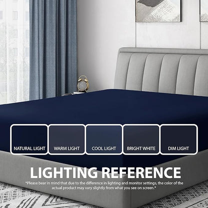 Cathay Home California King Fitted Sheet - Double Brushed Ultra Soft – Wrinkle & Fade Resistant - 16" Deep Pocket Fitted Sheet Only - Good Fit for 14"-18" Deep Mattress (Cal King, Navy)