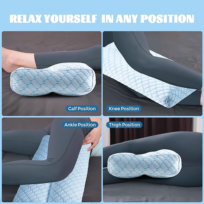 Bafode 3.5"Knee Pillow for Side Sleepers,Cooling Leg Pillow for Side Sleeping,Knee Pillow with 930G 7D Alternative for Relieving Leg, Back, and Knee Pain,High Supportive Leg Pillow for Pregnancy,Blue