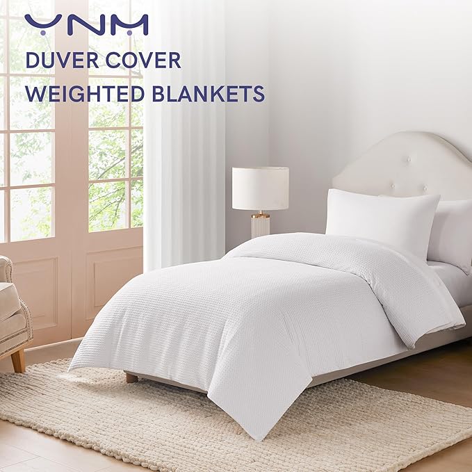 YnM Cotton Waffle Weave Duvet Cover for Weighted Blankets with 16 Strings (Coconut White,88''x104'')