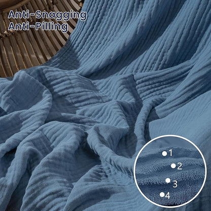 PHF Cooling Muslin Queen Blanket for Hot Sleepers, 60% Viscose from Bamboo, 40% Cotton and 4-Layer Breathable Gauze Blanket for Bed Couch, 90"x90", Prussian Blue