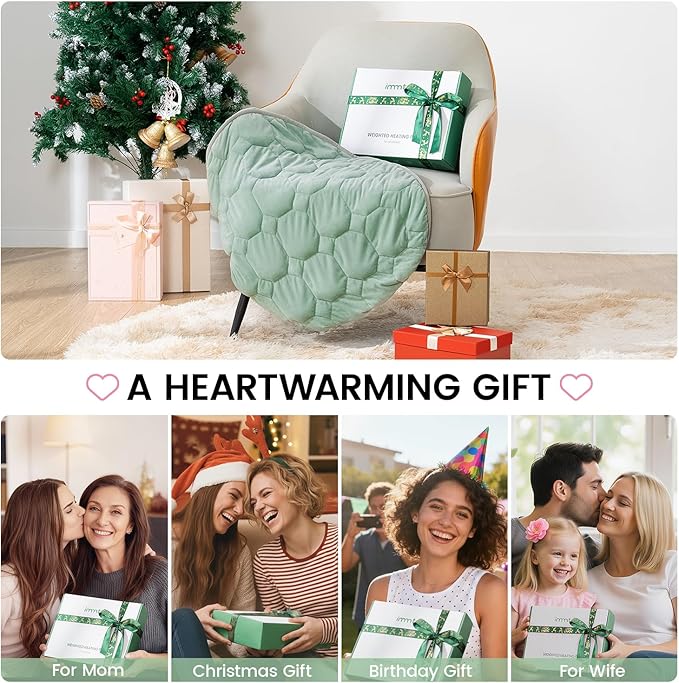 immtree Weighted Heating Pad for Period Cramps, 29" x 24" Extra Large Electric Heated Pads 7 lbs, Back Shoulder Knee Abdomen Pain Relief, Soft Warm Heavy Lap Blanket, Christmas Gift, Grey Green