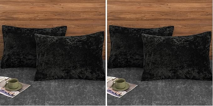 PHF Truly Velvet Pillowcases Standard Size, No Insert, 4 Pack Ultra Soft Breathable Pillow Shams Covers with Envelope Closure, 20" X 26" Luxury Cozy Warm Fuzzy Flannel, Black