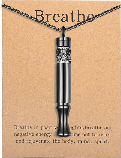 Anxiety Relief Pendant Mindfulness Breathing Necklace - Essential Oil Diffuser & Personal Inhaler Aromatherapy Necklaces for Women & Men (Black)