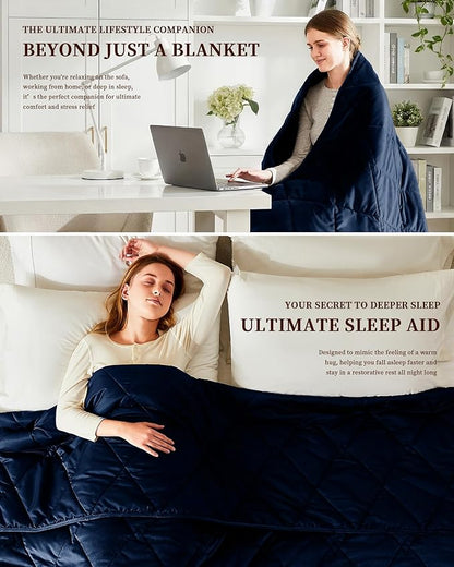 L'AGRATY King Size Weighted Blanket for Adults 25lbs, 88"x104" — Cooling Breathable Heavy Blanket with Glass Beads for Sleeping Perfect Hot Sleepers & Couples Machine Washable All-Season Navy Blue