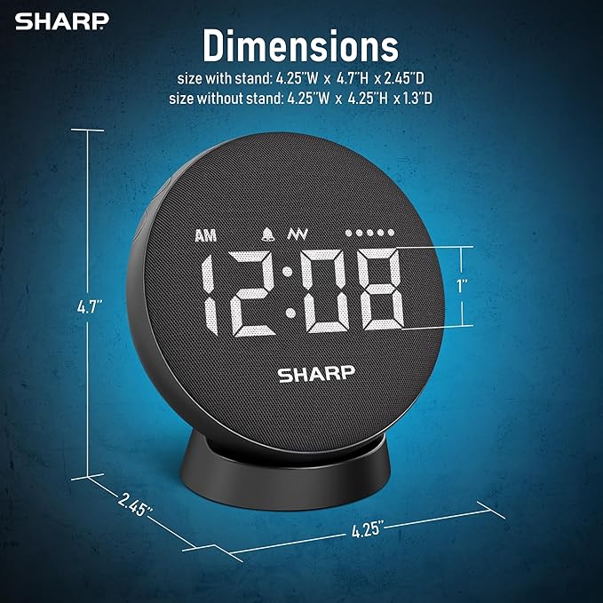 Sharp Vibrating Alarm Clock for Heavy Sleepers – Super Loud Bed Shaker Under Pillow, 29-Hr Rechargeable Battery, 3 Modes, 5 Vibration & 5 Volume Levels, 6-Step Dimmer, Cordless Travel Alarm