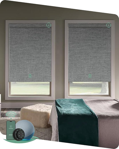 Yoolax Motorized Blinds with Remote, Smart Blinds for Windows Blackout Automatic Shades Work with Alexa Remote Control Roller Window Shades with Valance, Custom Size (Fabric-Smoky Grey)