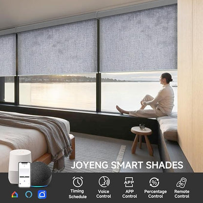 Motorized Light Filtering Roller Shades with Remote Control, Electric Smart Shades Compatible with Alexa and Google, Rechargeable, Customizable Size(Textured Bluish Gray)