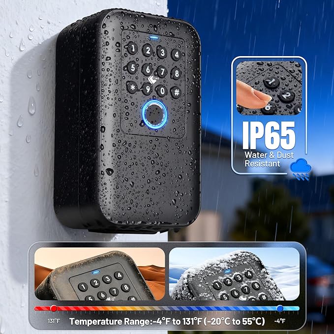 Fingerprint Smart Lock Box Bluetooth with TTLock App Control, IP65 Waterproof Key Safe with Silicone Keypad, USB-C & Manual Key Backup, Large Capacity for Home Airbnb Rental
