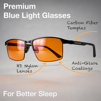 Orange Blue Light Blocking Glasses for Better Sleep - Premium Carbon Fiber Amber Computer Migraine Glasses for Women & Men - Gaming Glasses - TV Blue Light Blockers Gamer Glasses for Eye Strain