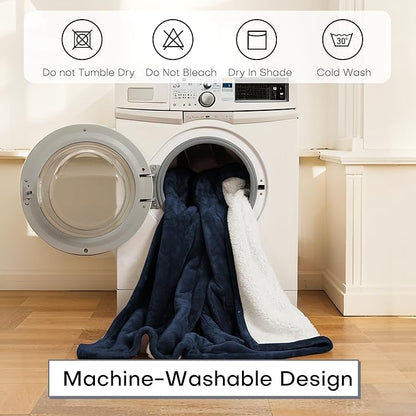 Heated Electric Blanket Throw Size 50"x60" Thickened Flannel and Sherpa Heated Blanket,3 Hours Timer Auto-Off & 5 Heating Levels, Machine Washable, Navy Blue