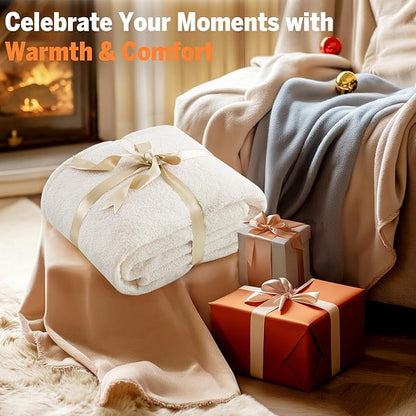 Serta Heated Blanket, Electric Twin Size Blanket, Soft, Warm, Fuzzy Heating Blanket Twin for Office, Couch, 1-12 hr Auto Shut Off Timer, 10 Lv Heat Setting, ETL Certified, Twin 62" x 84" Ivory