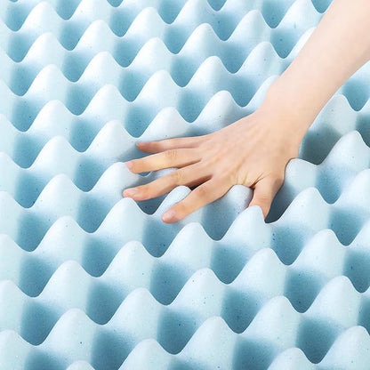 Best Price Mattress 4 Inch Egg Crate Memory Foam Mattress Topper with Cooling Gel Infusion, CertiPUR-US Certified, King, Dorm Essentials, Light Blue