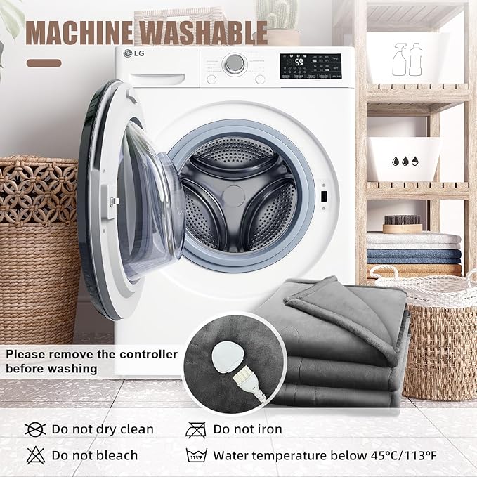 Electric Heated Blanket Throw, 50''X60'' Electric Throw Blanket with 23 Heat Levels & 12H Timer, Machine Washable Fast Heating Heated Blanket, Overheat Protection, Soft Flannel Heating Blanket