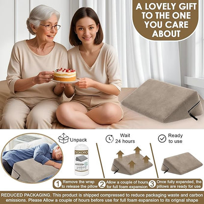 sokoro Bed Wedge Pillow for Sleep Apnea, GERD Acid Reflux Snoring Relief, Pregnancy Side Sleeper Pillow for Adults Seniors Neck Pain Back Sleeping, Leg Elevation Pillows for After Surgery Gifts, Beige