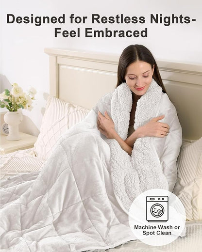 Ultra-Soft 15lb Weighted Blanket for Adults, Plush Sherpa Fleece Reversible Weighted Throw Comfort for Relaxation & Cozy Evenings, Hug-Like Security, Evenly Distributed, W48 x L72, Cream White