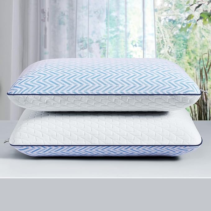 Gel Memory Foam Pillows Standard Size Set of 2, Medium Firm Orthopedic Pillow for Neck, Shoulder Pain Relief, Cooling Support for Side, Back, Stomach Sleepers, Breathable Washable Cover