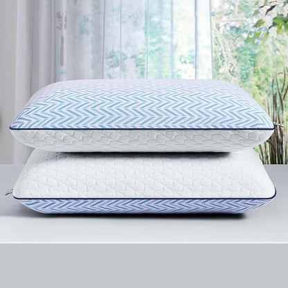 Gel Memory Foam Pillows Standard Size Set of 2, Medium Firm Orthopedic Pillow for Neck, Shoulder Pain Relief, Cooling Support for Side, Back, Stomach Sleepers, Breathable Washable Cover