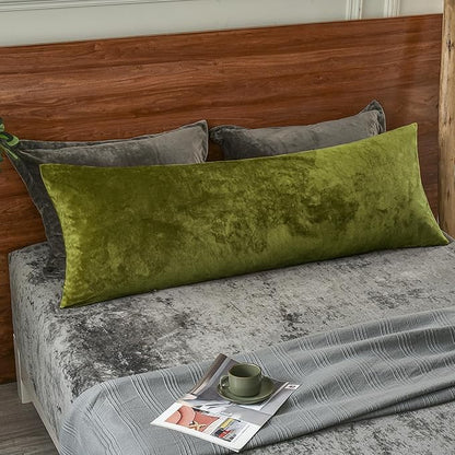 PHF Super Soft Velvet Zippered Body Pillowcase, No Insert, 1 Pack Luxury Cozy Warm Pillow Sham Cover with Zipper, 20"X 54" Long Cozy Fuzzy Flannel, Olive Green