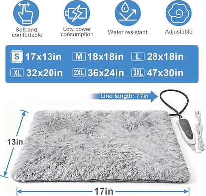 Cat Heating Pad 17 x 13 in with Smart Thermostat Switch and Power Line Protection Tube,Obtained MET and UL Dual Certification,Waterproof Pet Heating Pad for Cats, with Long Velvet Cloth Cover
