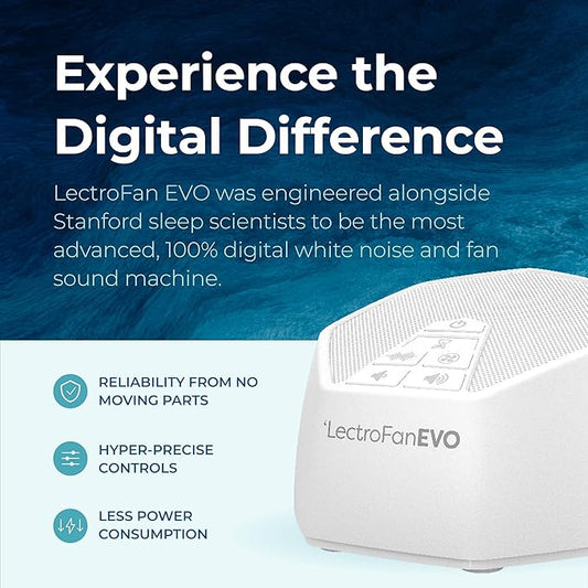 Adaptive Sound Technologies LectroFan EVO White Noise Machine - Compact Sleep Sound Machine for Bedroom, Travel, Study & More - 22 Non-Looping Fan, Ocean Noise Variations - White
