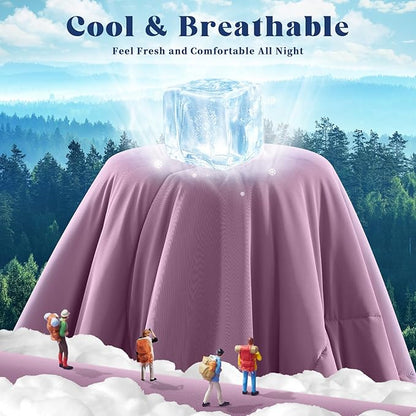 Cooling Comforter Twin Size, Double-Sided Cooling Blanket for Hot Sleepers & Night Sweats, Arc-Chill Q-Max > 0.4 Breathable Ice Blanket, Lightweight Cold Comforter (68''x90'', Muted Pink)